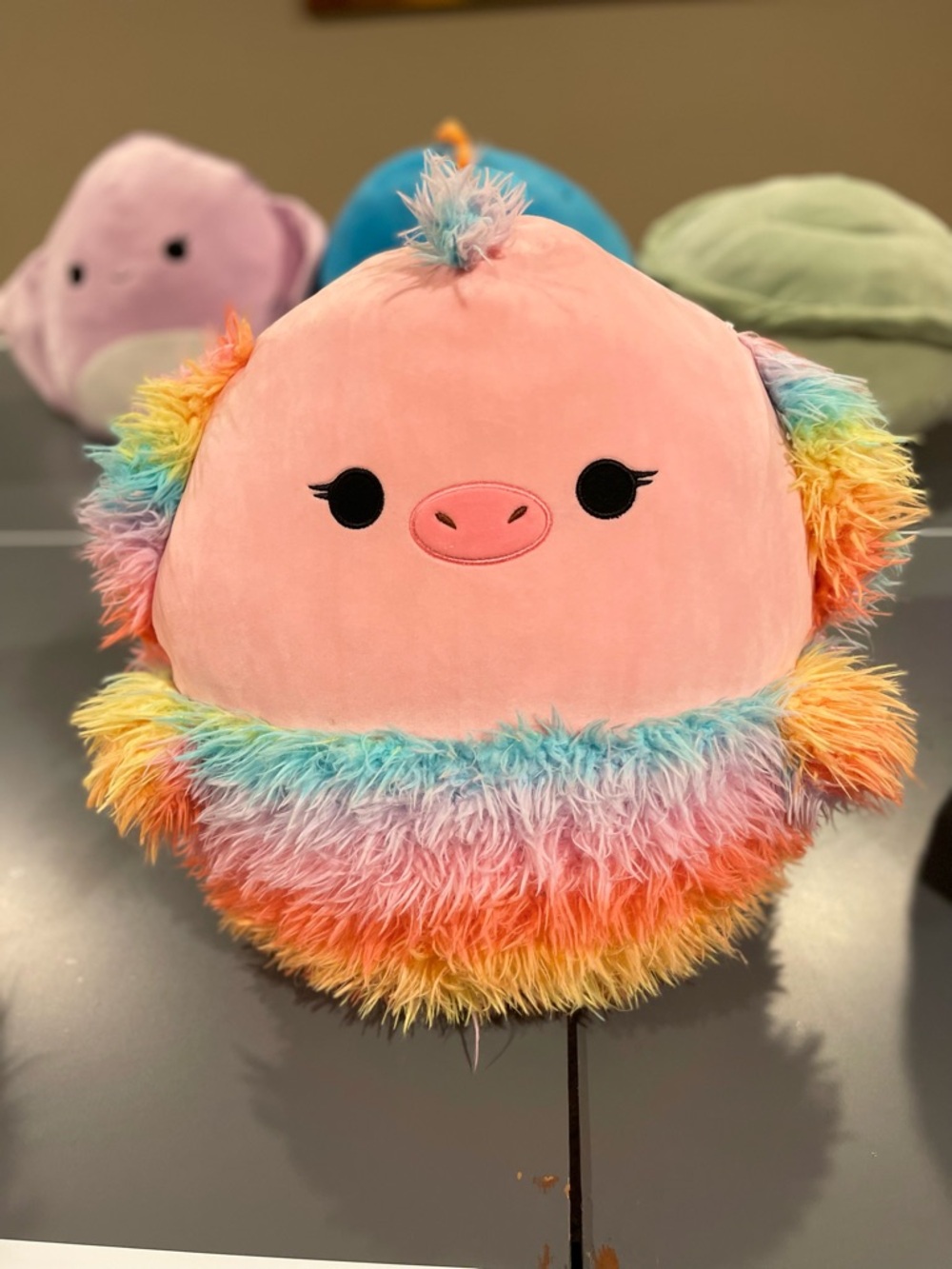 Squishmallows Pink Plush with Rainbow Faux Fur Trim